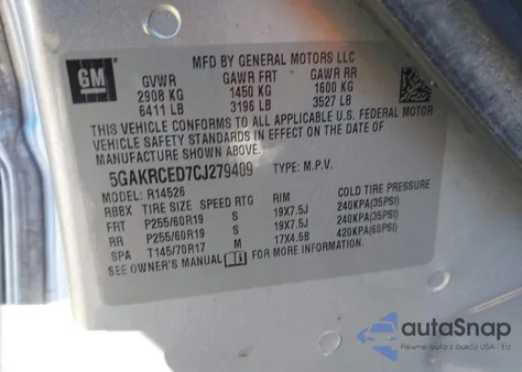 2012 Buick Enclave Leather из США, поврежденный, VIN 5GAKRCED7CJ279409